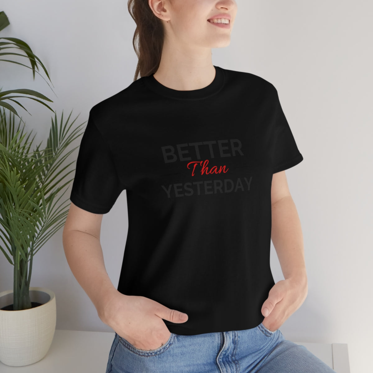 Unisex "Better Than Yesterday" Short Sleeve Tee - Black & Red logo