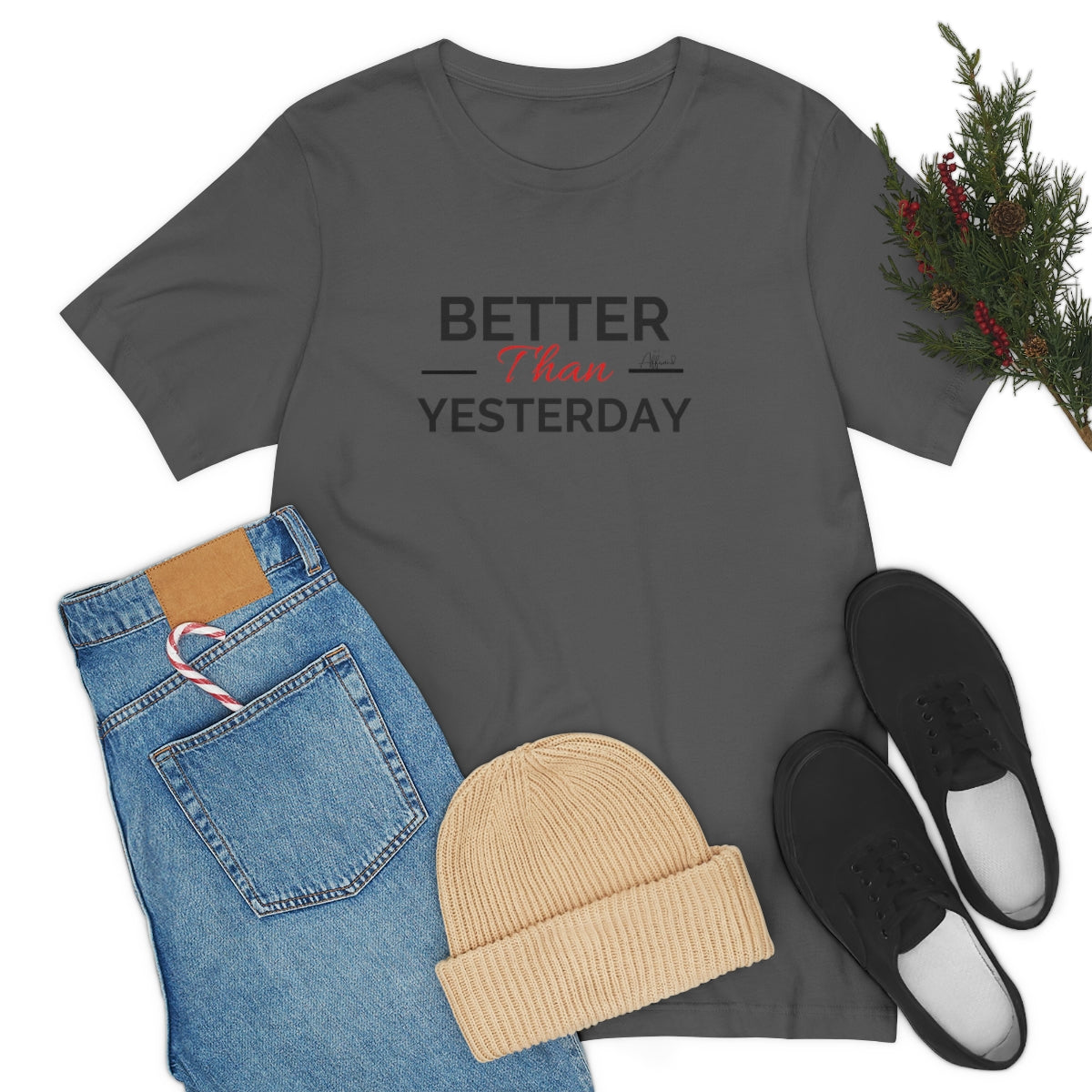 Unisex "Better Than Yesterday" Short Sleeve Tee - Black & Red logo