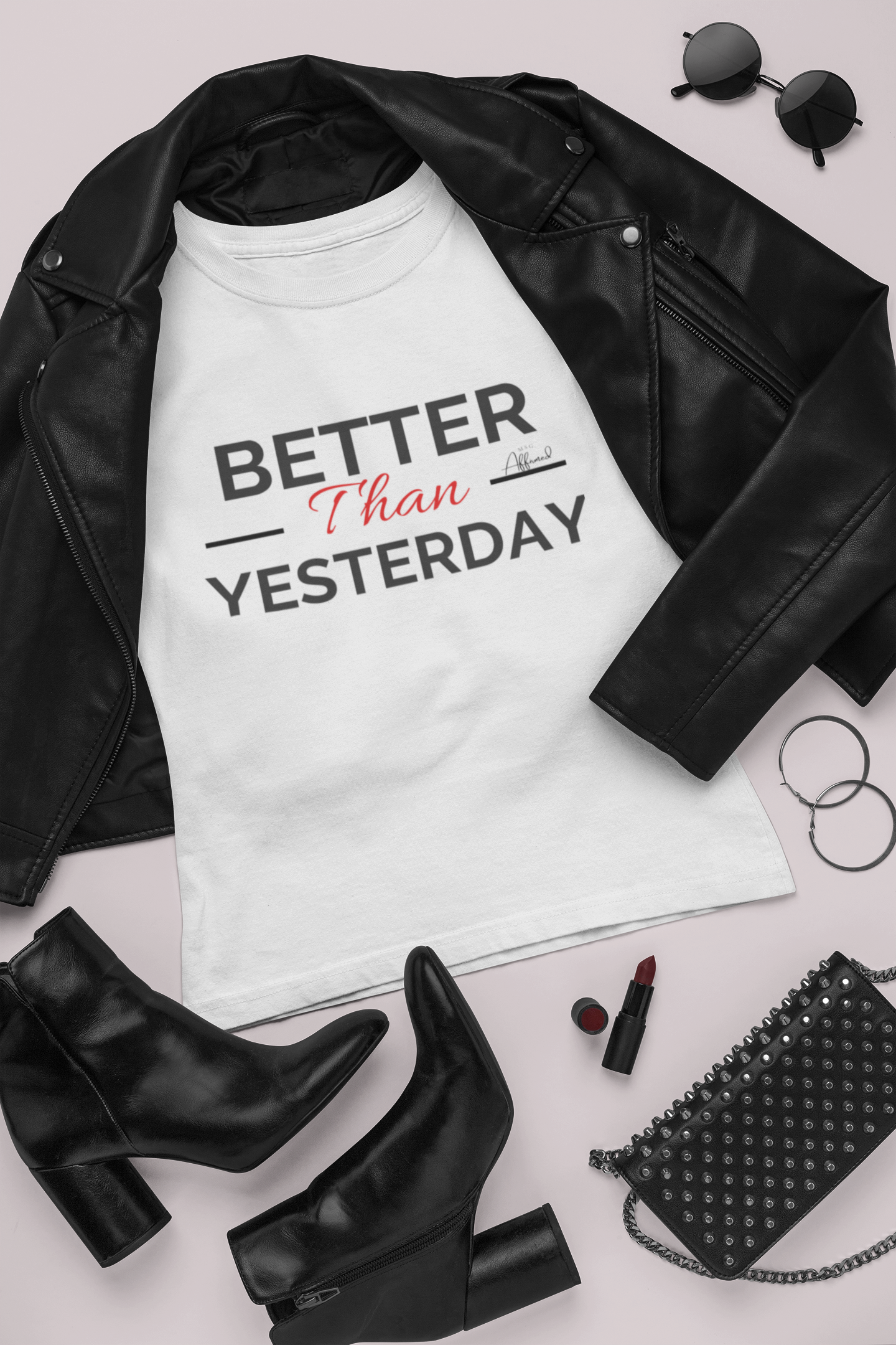 Unisex "Better Than Yesterday" Short Sleeve Tee - Black & Red logo