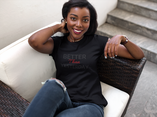 Unisex "Better Than Yesterday" Short Sleeve Tee - Black & Red logo