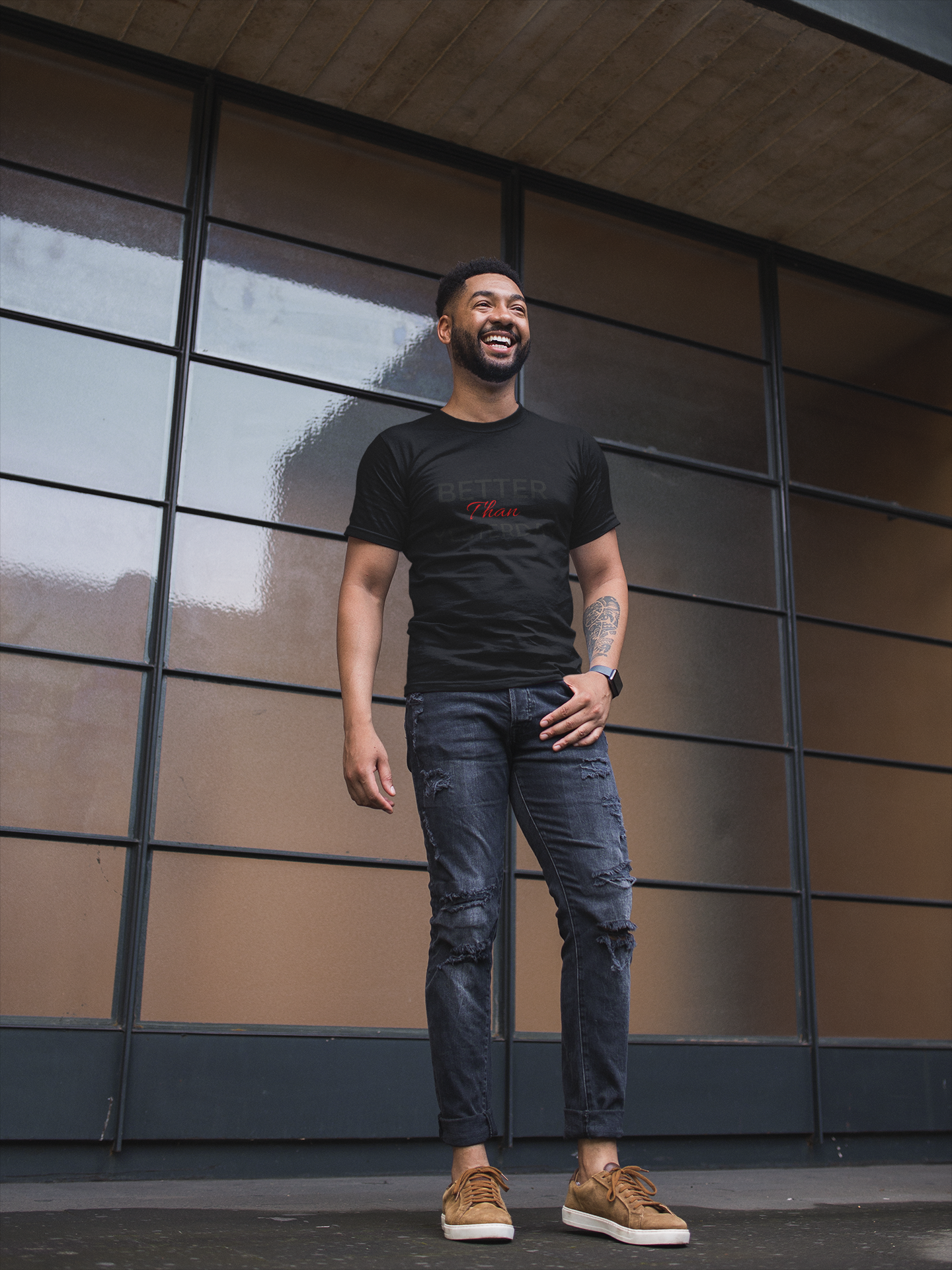 Unisex "Better Than Yesterday" Short Sleeve Tee - Black & Red logo