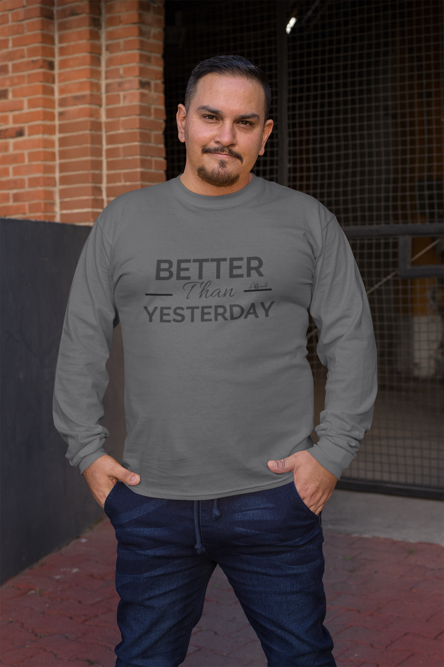 Unisex "Better Than Yesterday" Long Sleeve Tee - Black logo