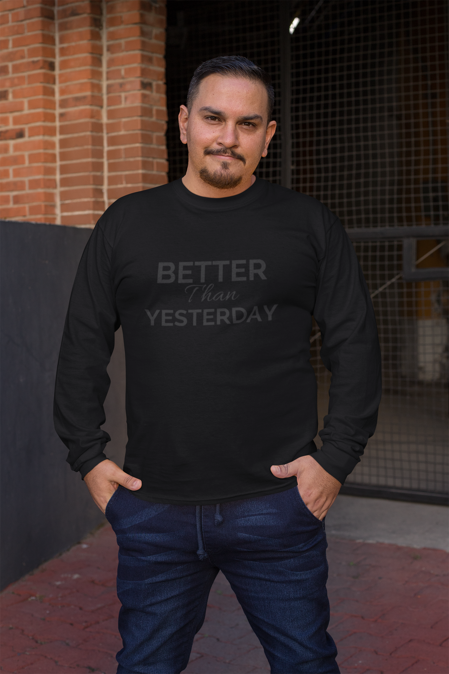 Unisex "Better Than Yesterday" Long Sleeve Tee - Black logo