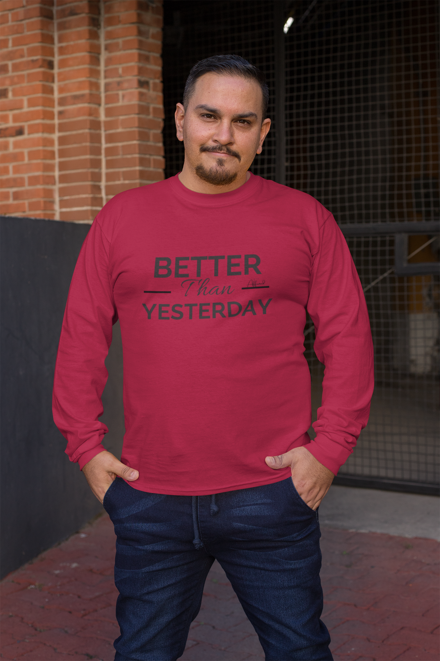 Unisex "Better Than Yesterday" Long Sleeve Tee - Black logo