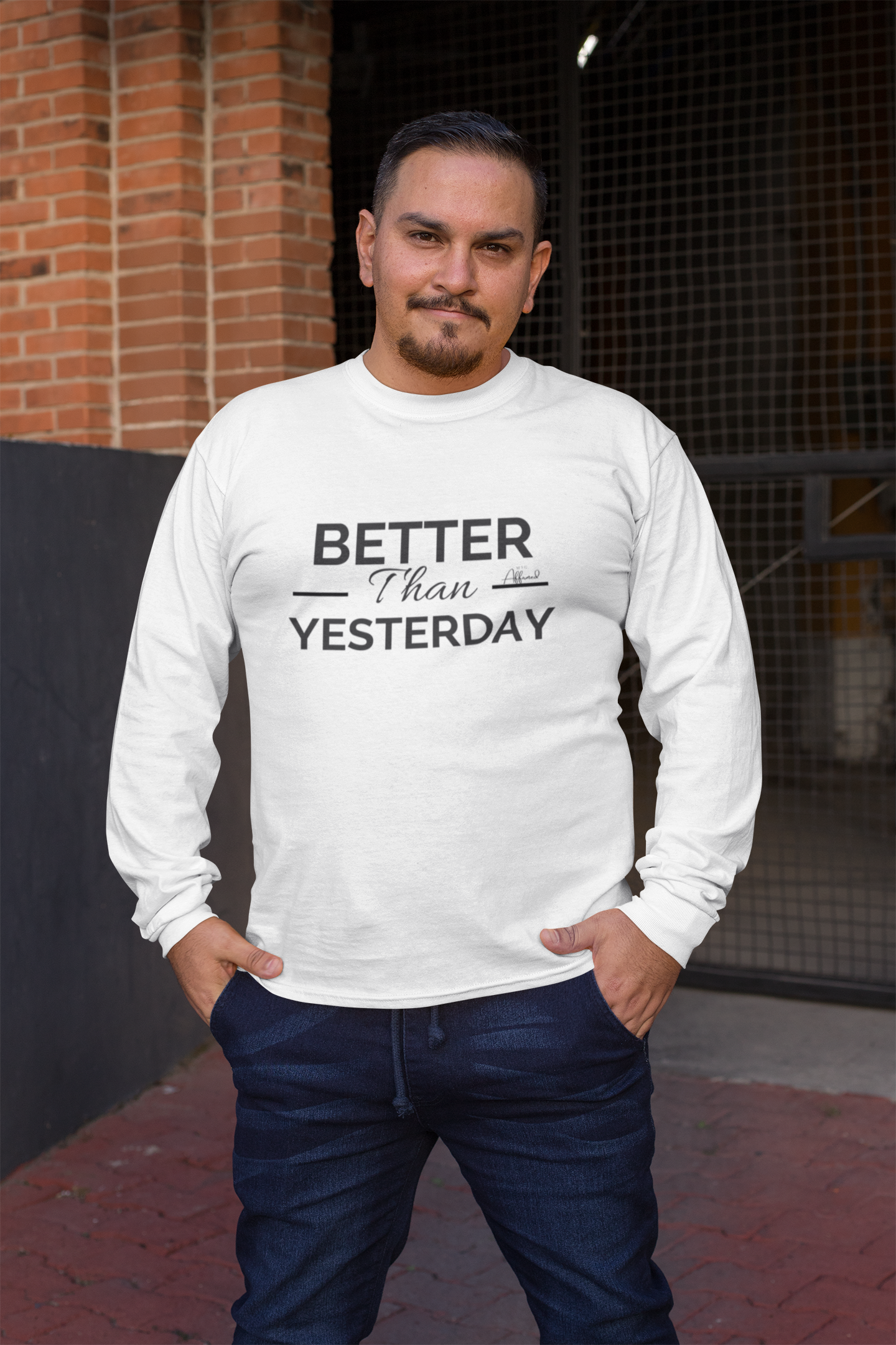 Unisex "Better Than Yesterday" Long Sleeve Tee - Black logo