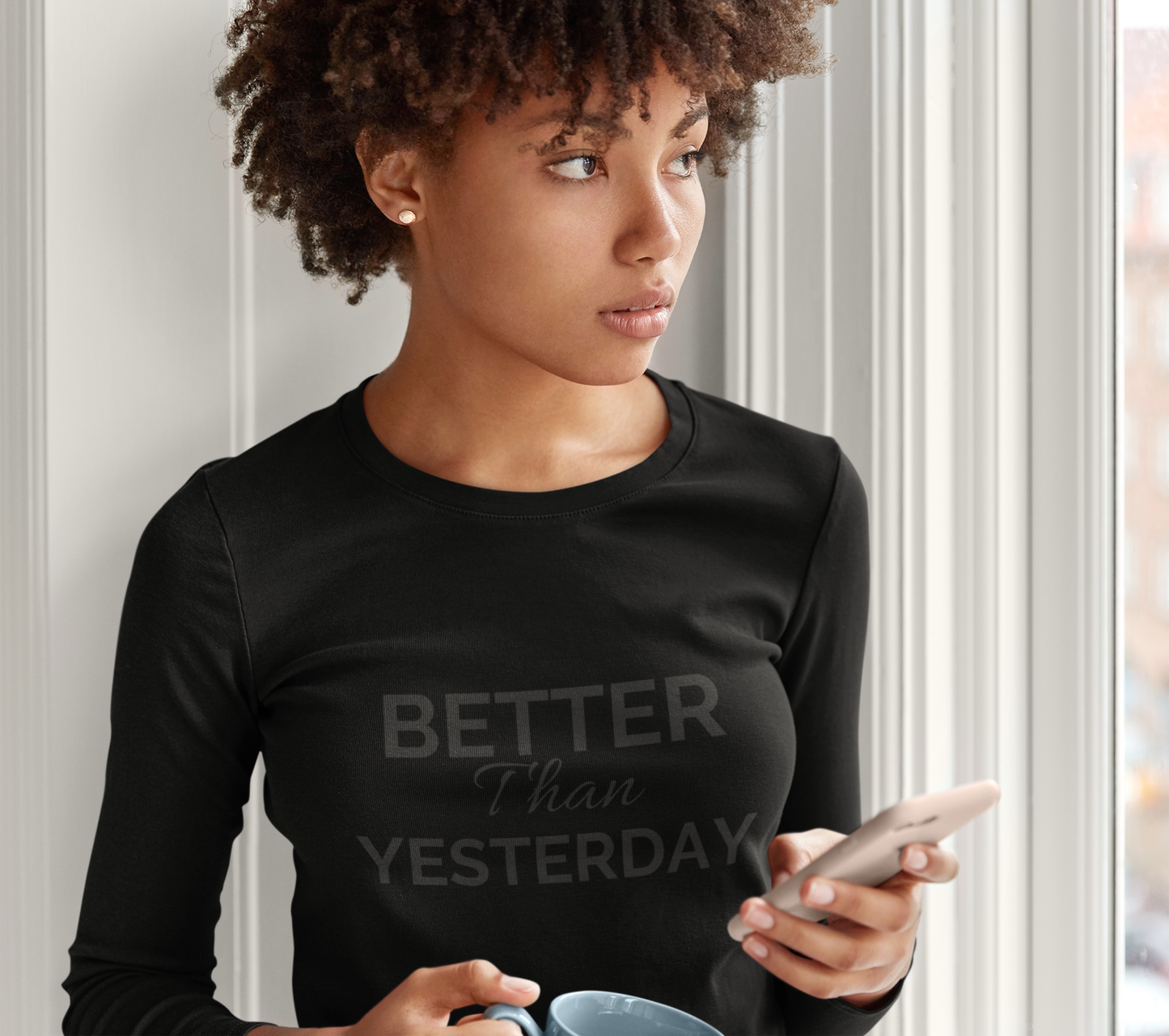 Unisex "Better Than Yesterday" Long Sleeve Tee - Black logo