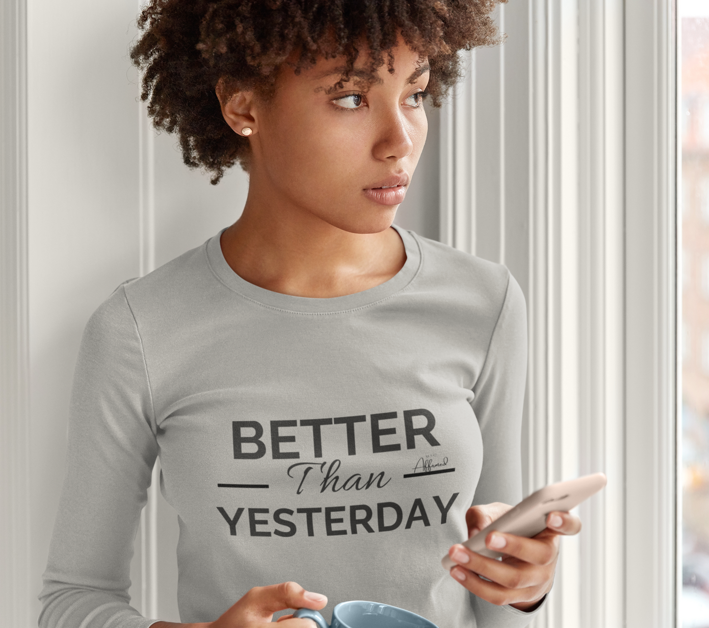 Unisex "Better Than Yesterday" Long Sleeve Tee - Black logo