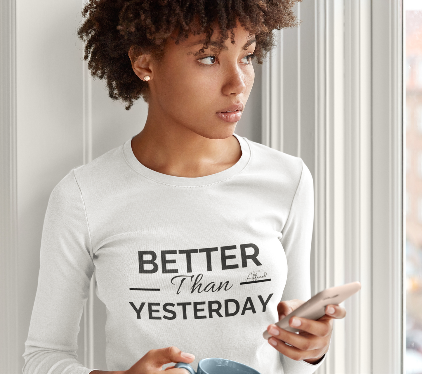 Unisex "Better Than Yesterday" Long Sleeve Tee - Black logo